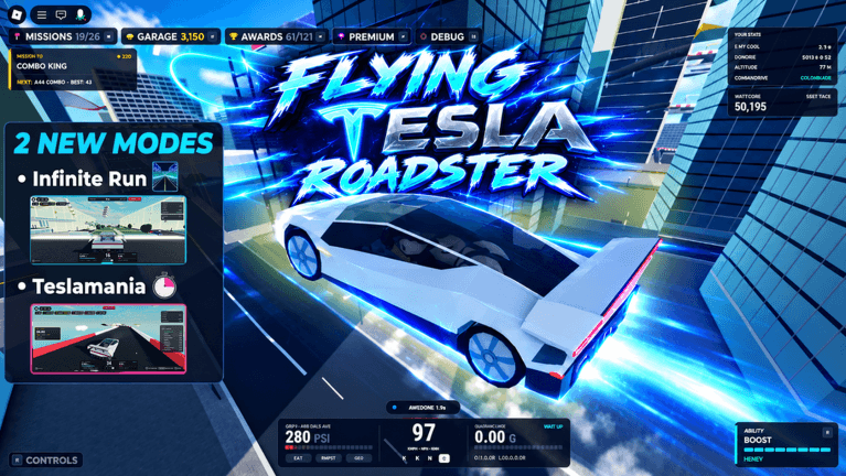 Flying Tesla Roadster